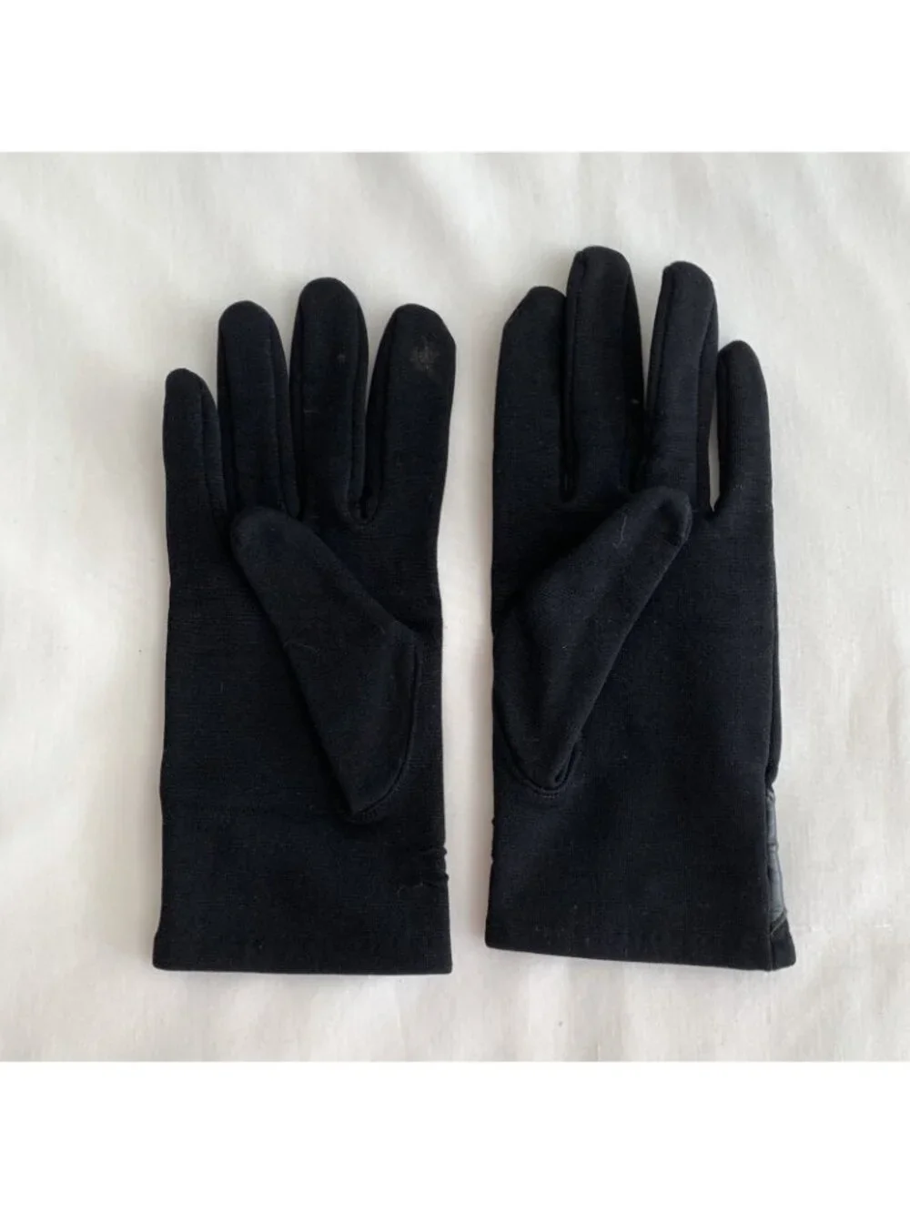 Vintage 8” Womens Short Black Nylon Gloves Small